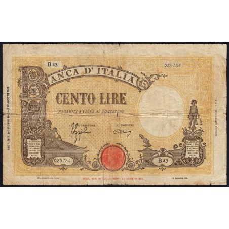 Italie - Pick 67a_2 - 100 lire - 08/10/1943 - Etat : TB-