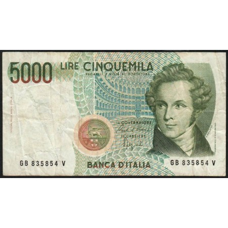 Italie - Pick 111b - 5'000 lire - Lettre B - 04/01/1985 (1988) - Etat : TB-