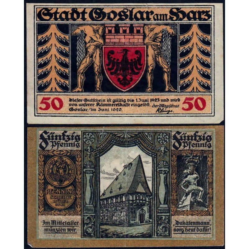 Allemagne - Notgeld - Goslar - 50 pfennig - 06/1920 - Etat : TTB