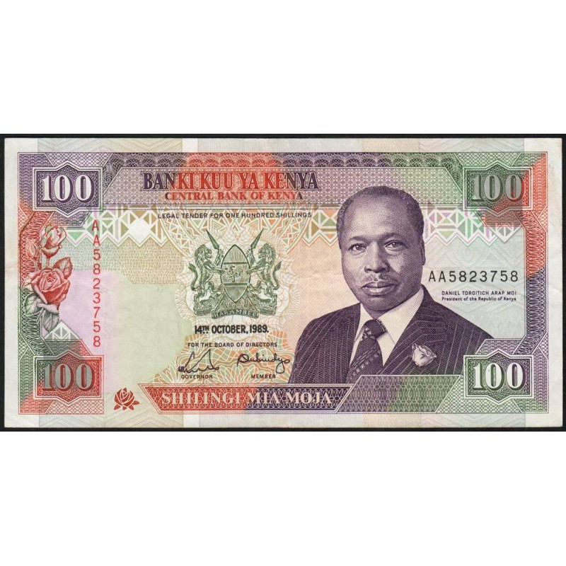 Kenya - Pick 27a - 100 shillings - Série AA - 14/10/1989 - Etat : TB+