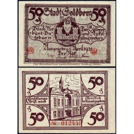 Allemagne - Notgeld - Goldberg - 50 pfennig - 01/04/1921 - Etat : SPL