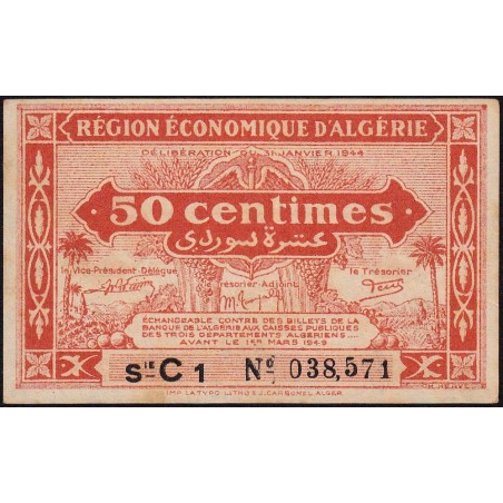 Algérie - Pick 97a - 50 centimes - Série C1 - 31/01/1944 - Etat : TTB+