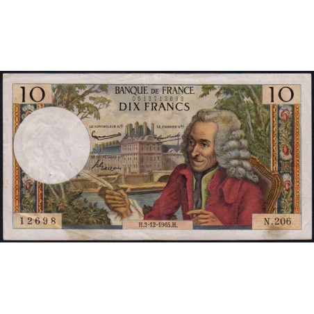 F 62-18 - 02/12/1965 - 10 francs - Voltaire - Série N.206 - Etat : TB+