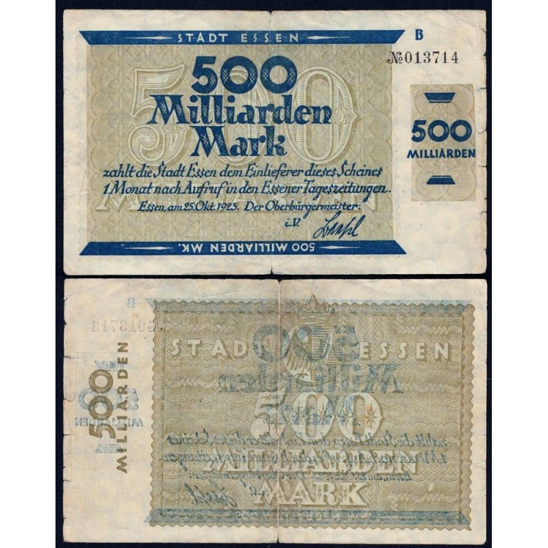 Allemagne - Notgeld - Essen - 500 milliards mark - Série B - 25/10/1923 - Etat : TB+