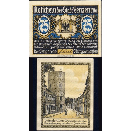 Allemagne - Notgeld - Lenzen an der Elbe - 75 pfennig - 1922 - Etat : SPL+