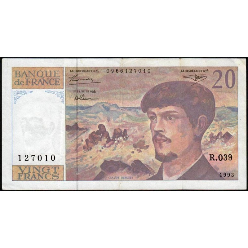 F 66bis-04 - 1993 - 20 francs - Debussy - Série R.039 - Etat : TTB