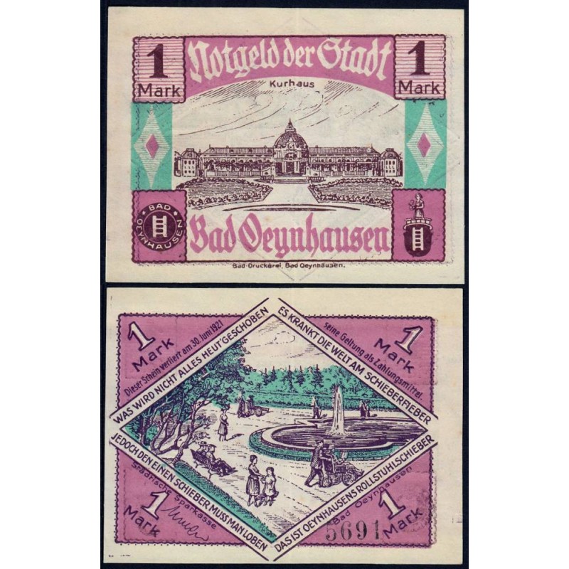 Allemagne - Notgeld - Oeynhausen (Bad Oeynhausen) - 1 mark - 1921 - Etat : NEUF