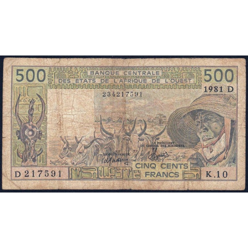 Mali - Pick 405Dc - 500 francs - Série K.10 - 1981 - Etat : B