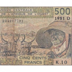 Mali - Pick 405Dc - 500 francs - Série K.10 - 1981 - Etat : B