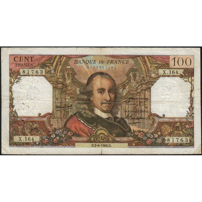 F 65-13 - 02/06/1966 - 100 francs - Corneille - Série X.164 - Etat : TB-