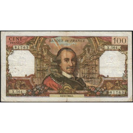 F 65-13 - 02/06/1966 - 100 francs - Corneille - Série X.164 - Etat : TB-