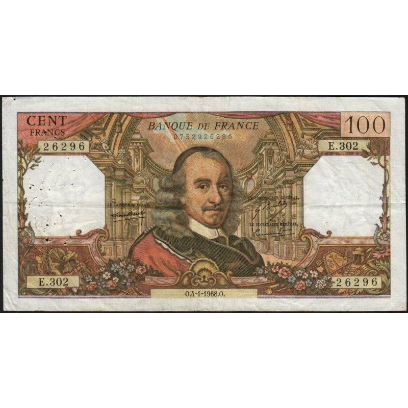 F 65-20 - 04/01/1968 - 100 francs - Corneille - Série E.302 - Etat : TB