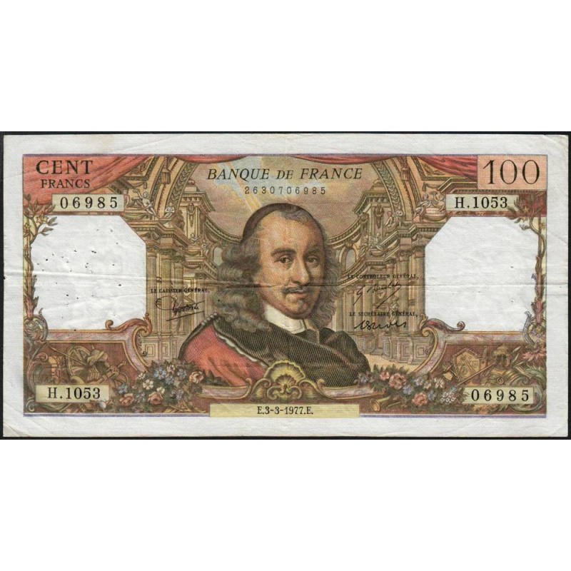 F 65-57 - 03/03/1977- 100 francs - Corneille - Série H.1053 - Etat : TB+