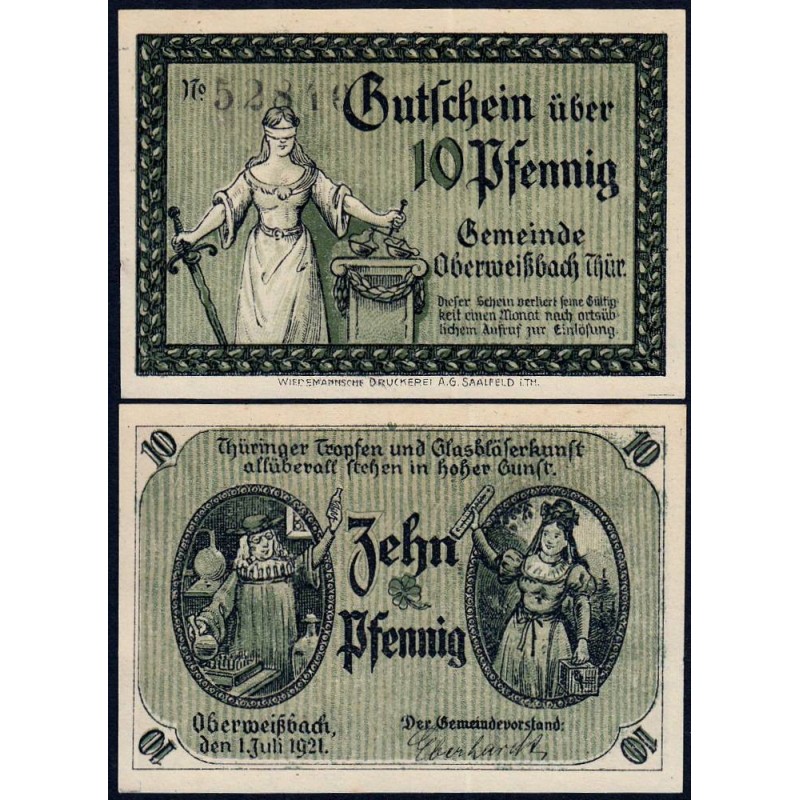 Allemagne - Notgeld - Oberweissbach - 10 pfennig - 01/07/1921 - Etat : NEUF