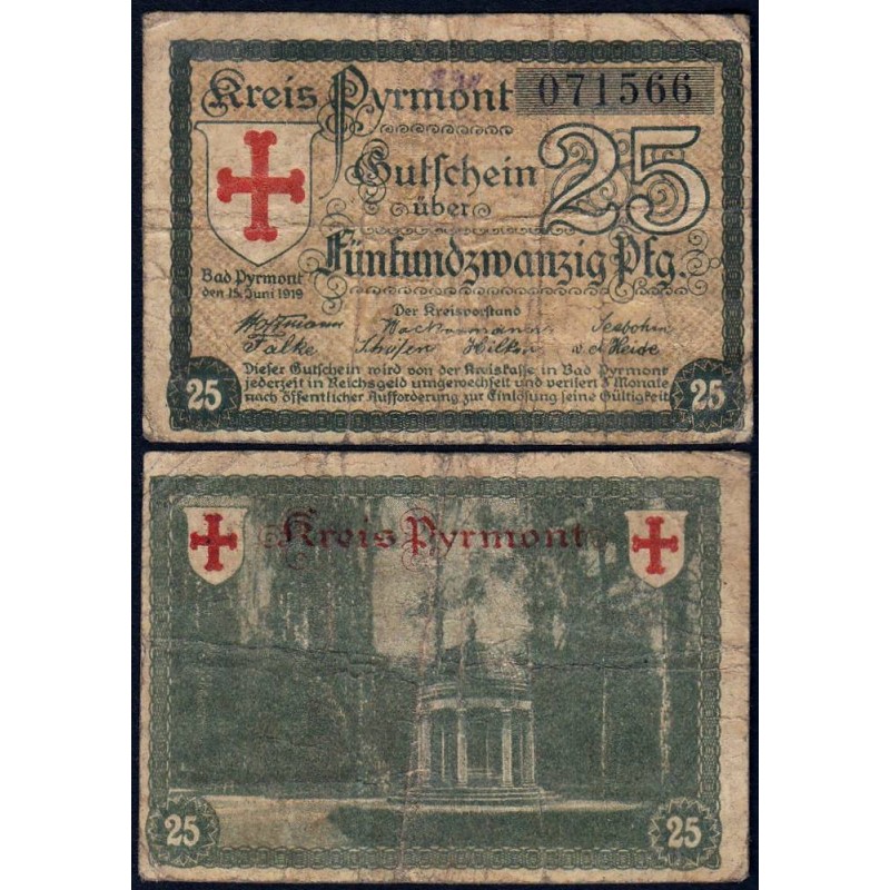 Allemagne - Notgeld - Pyrmont (Bad-Pyrmont) - 25 pfennig - 15/06/1919 - Etat : B+