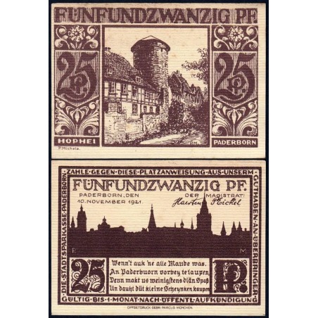 Allemagne - Notgeld - Paderbron - 25 pfennig - 10/11/1921 - Etat : pr.NEUF