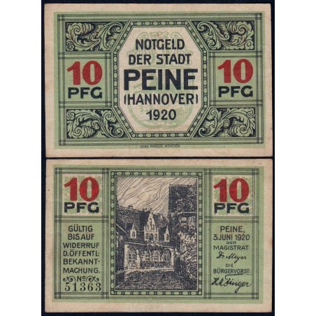 Allemagne - Notgeld - Peine - 10 pfennig - 03/06/1920 - Etat : TTB+