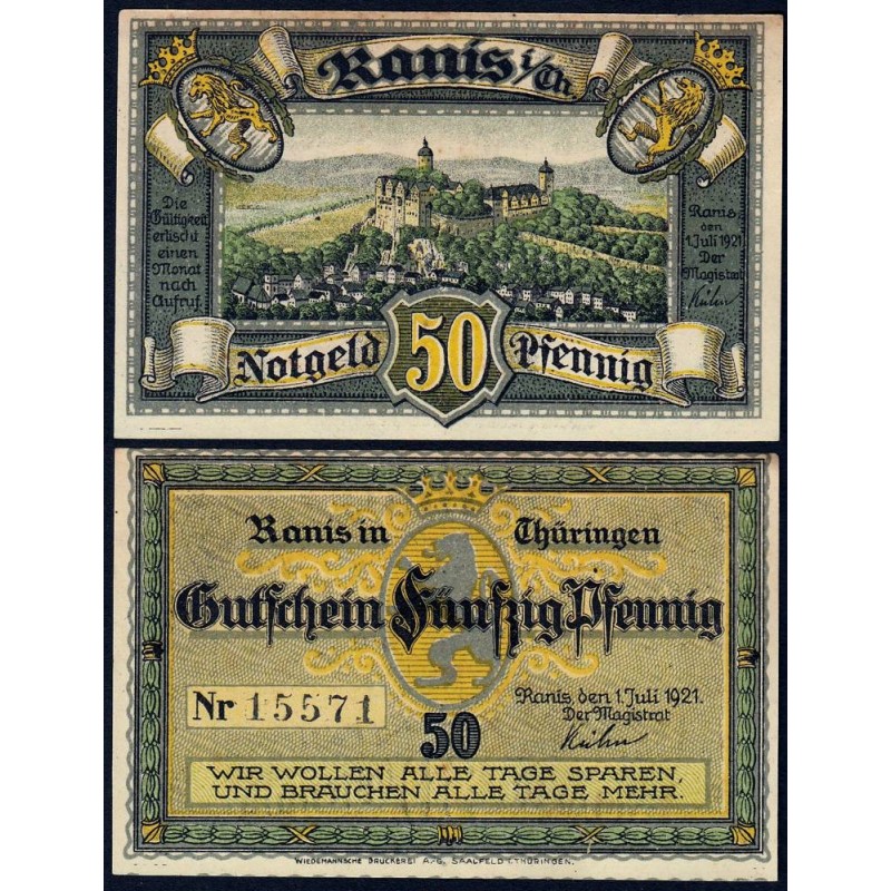 Allemagne - Notgeld - Ranis-in-Thüringen - 50 pfennig - 01/07/1921 - Etat : SUP+