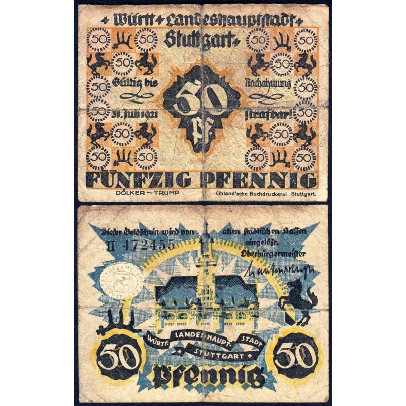 Allemagne - Notgeld - Stuttgart - 50 pfennig - Série II - 1921 - Etat : B