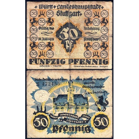 Allemagne - Notgeld - Stuttgart - 50 pfennig - Série II - 1921 - Etat : B