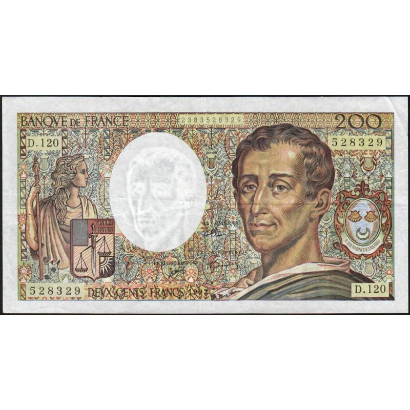 F 70-12b - 1992 - 200 francs - Montesquieu - Série D.120 - Etat : TTB-