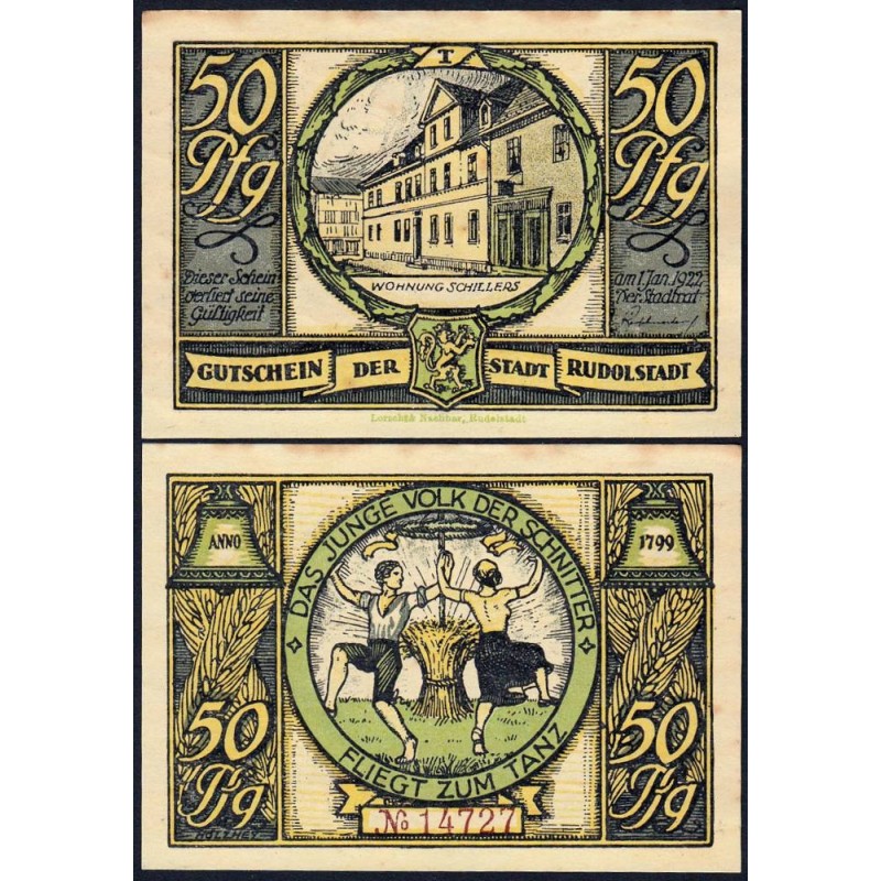 Allemagne - Notgeld - Rudolstadt - 50 pfennig - Lettre T - 1921 - Etat : SUP