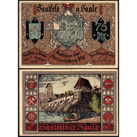 Allemagne - Notgeld - Saalfeld - 75 pfennig - 01/08/1921 - Etat : SPL+