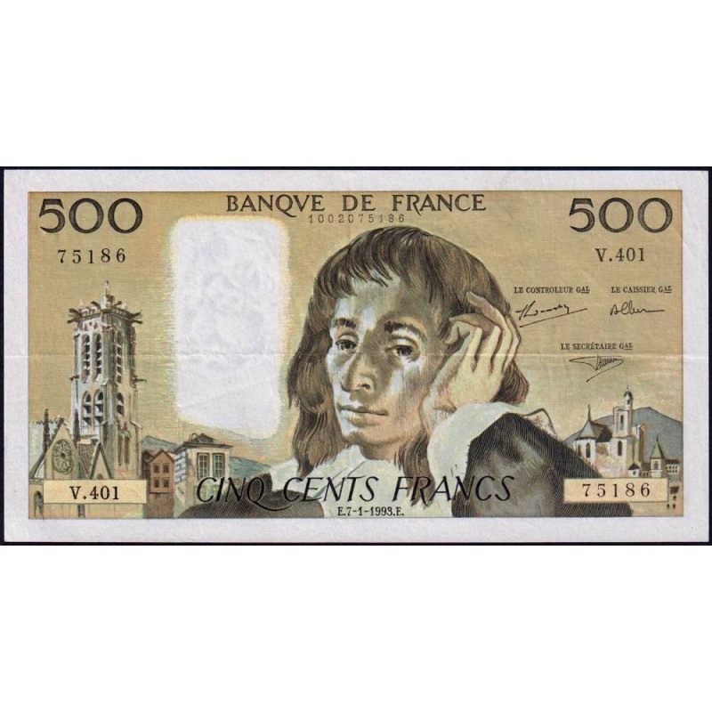 F 71-51 - 07/01/1993 - 500 francs - Pascal - Série V.401 - Etat : TTB