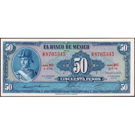 Mexique - Pick 49r - 50 pesos - Série BIC - Préfixe K - 19/11/1969 - Etat : NEUF